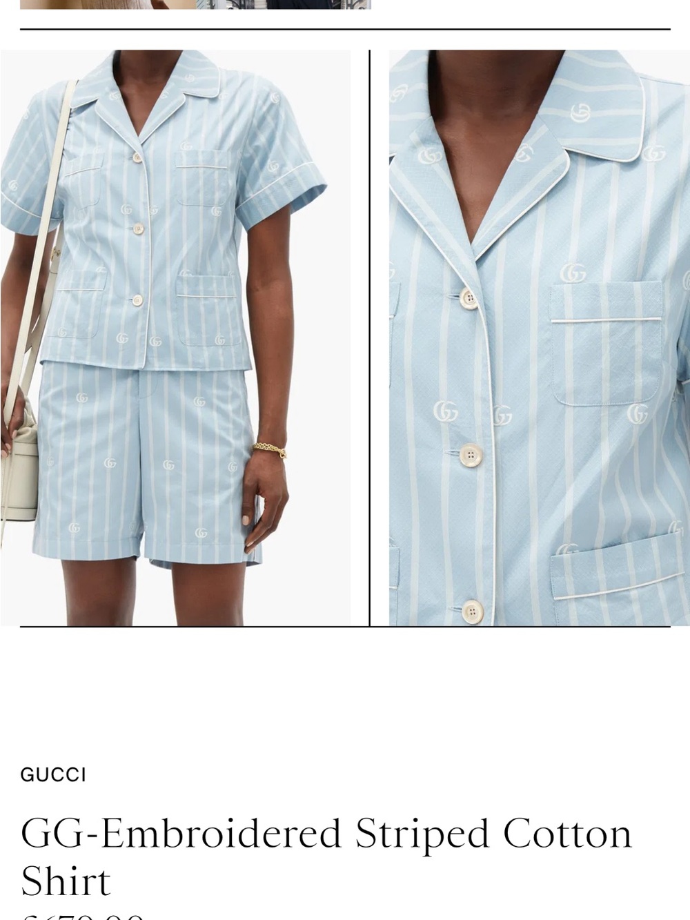 Authentic Gucci Light Blue Striped GG Pocket Buttons Top EU Italian 44 mediu